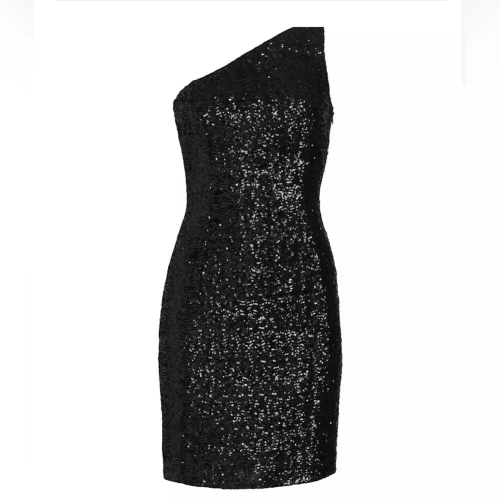 Micheal Kors black sequin one shoulder sleeveless zip up mini dress